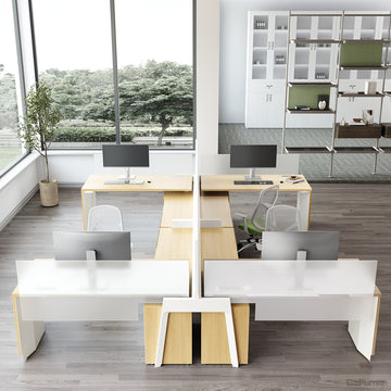 4-PersonOffice Workstation Desk with Adjustable Height, Storage & Cable Management (132” x 161”)
