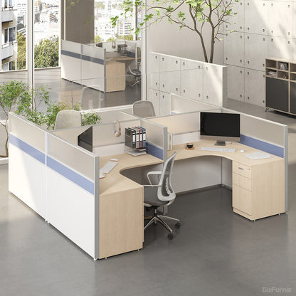 4-person Face-to-face Office Workstation with Oval Cable Box & Lockable File Drawer Storage Cabinet for Collaborative Workspaces photo 1