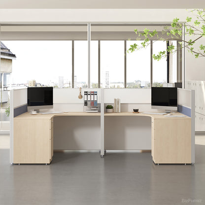 4-person Face-to-face Office Workstation with Oval Cable Box & Lockable File Drawer Storage Cabinet for Collaborative Workspaces photo 2