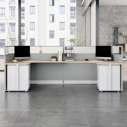 4-person Face-to-face Office Workstation Desk with Oval Cable Management Box & Lockable File Storage Cabinet photo 2