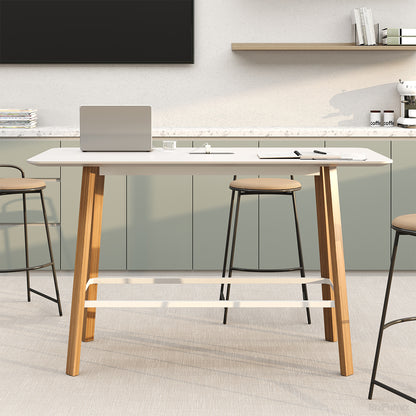 Front View Of Tall Counter Table With Laptop And Workspace