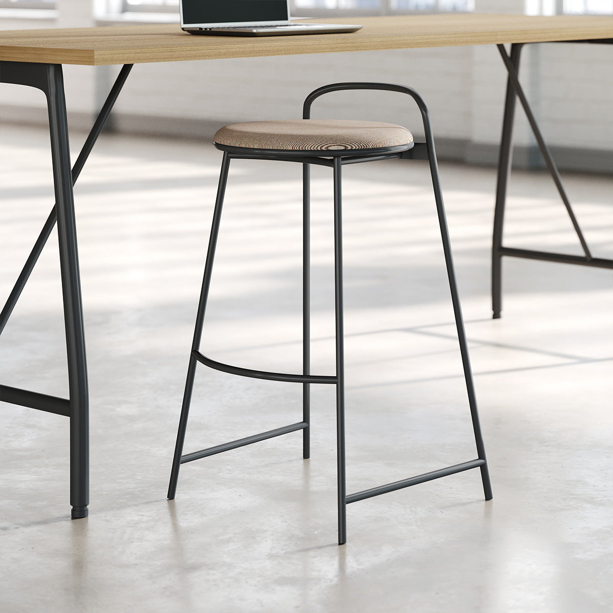 Comfortable Bar Height Stool with Backrest and Footrest for High Desks product view 2