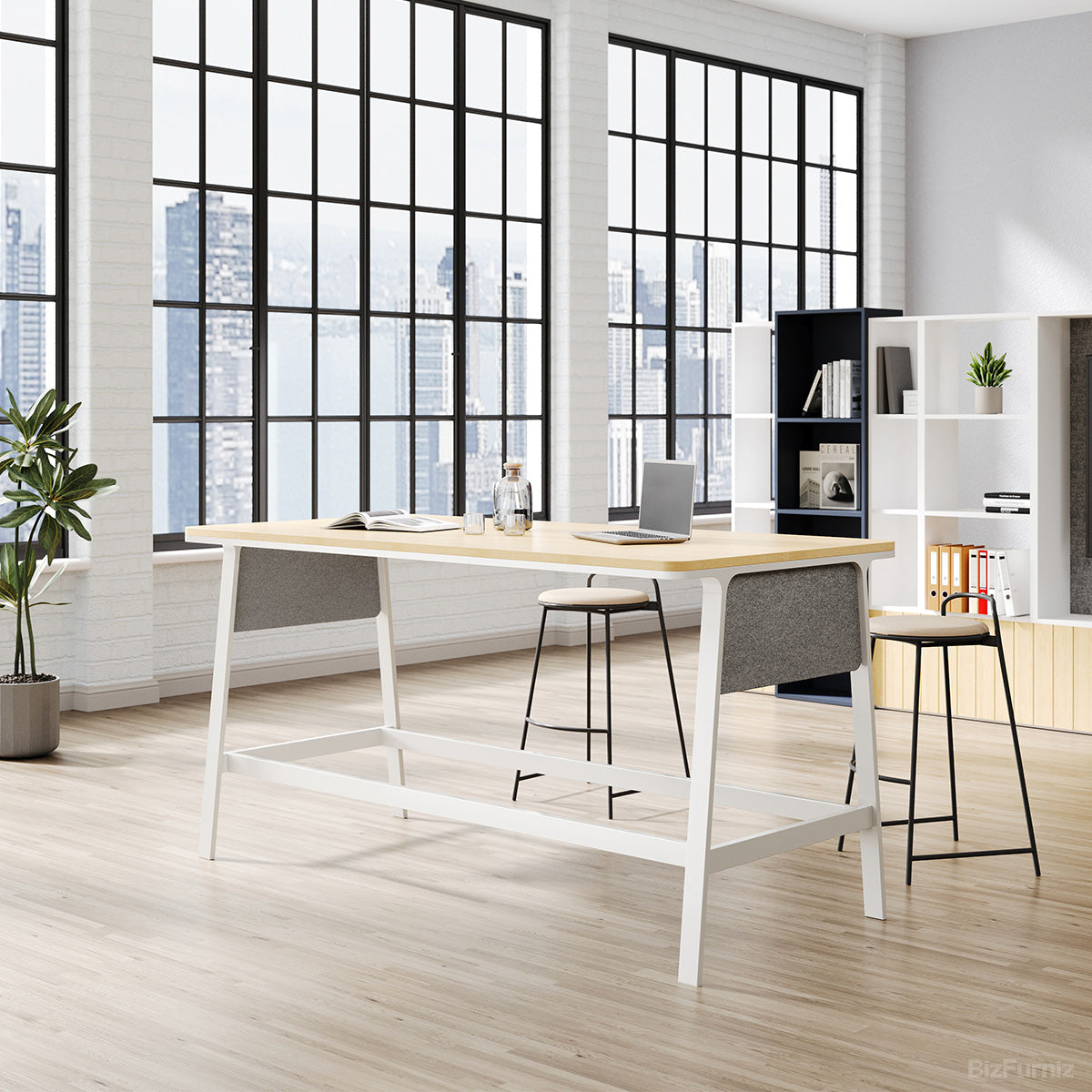 79 in. Bar Height Office Table with Wide Top, Stable Frame and Fabric Panels