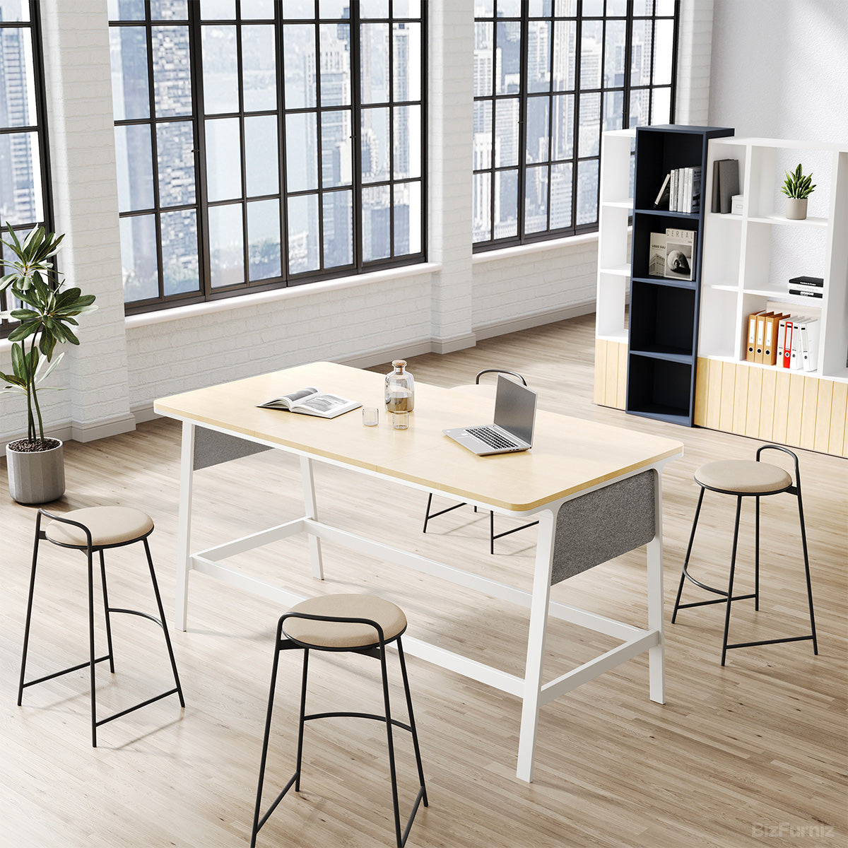 79 in. Bar Height Office Table with Wide Top, Stable Frame and Fabric Panels