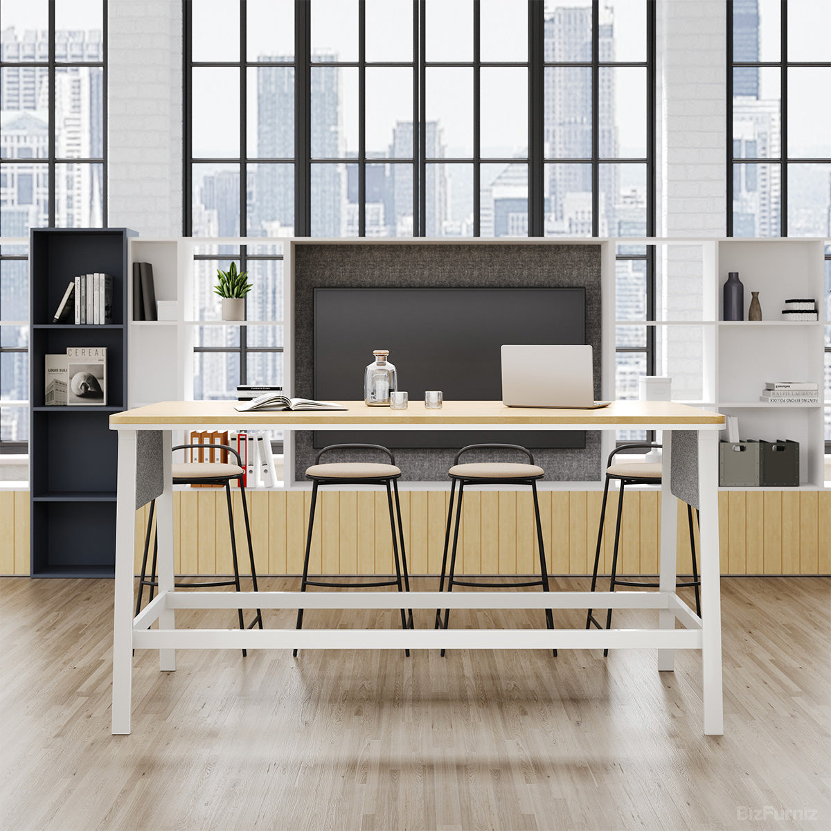 79 in. Bar Height Office Table with Wide Top, Stable Frame and Fabric Panels
