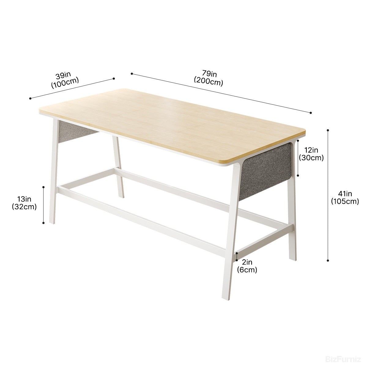 79 in. Bar Height Office Table with Wide Top, Stable Frame and Fabric Panels