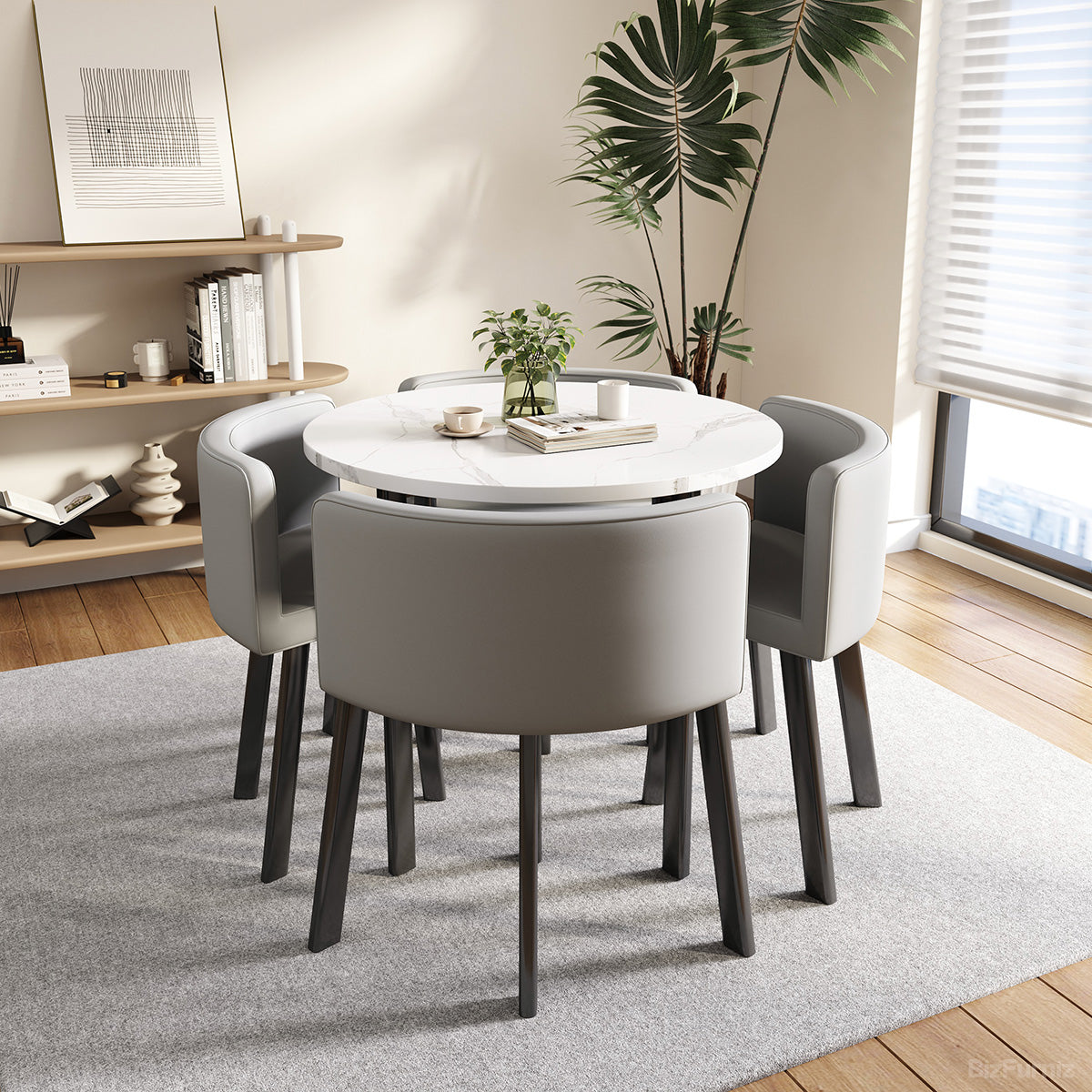 Round Table with 4 Chairs Tuck Under Table