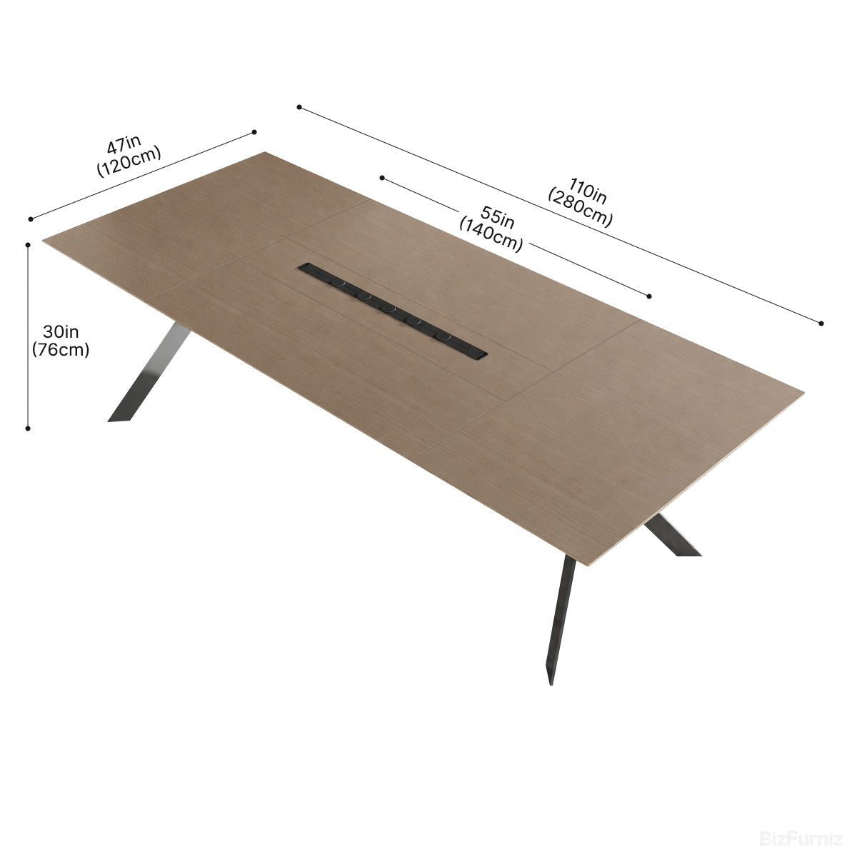 110" Conference Table with AC Outlets, USB Ports, Wood Grain Tabletop & Metal Legs Seating 8-12 People product photo 2