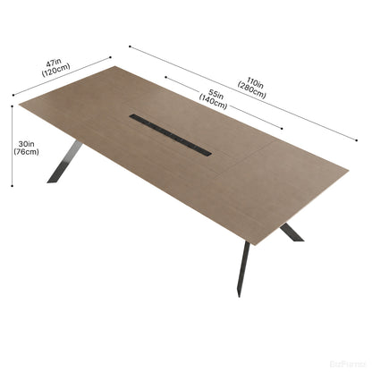 110" Conference Table with AC Outlets, USB Ports, Wood Grain Tabletop & Metal Legs Seating 8-12 People product photo 2