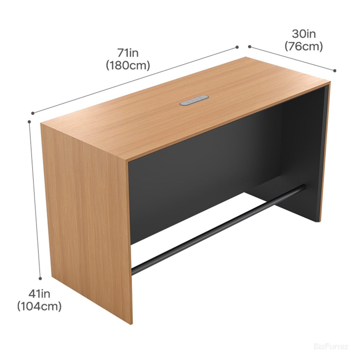 71" L Contemporary Reception Desk with Durable Wood, Oval Power Hub and Professional Lobby Presence product view 3