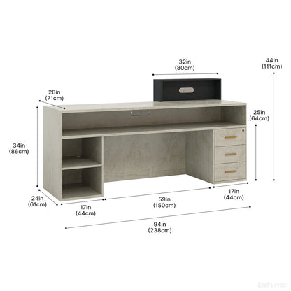 94” Modern Reception Desk with LED Strips, Dual Power Hub & File Hanger product photo 2