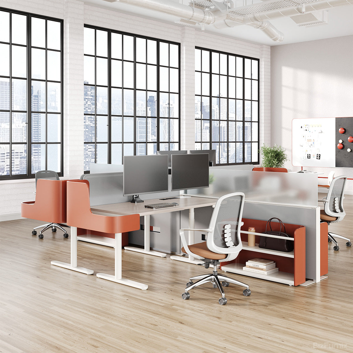4-Person Modular Sit-Stand Workstation with Storage Screens Highlights photo 2