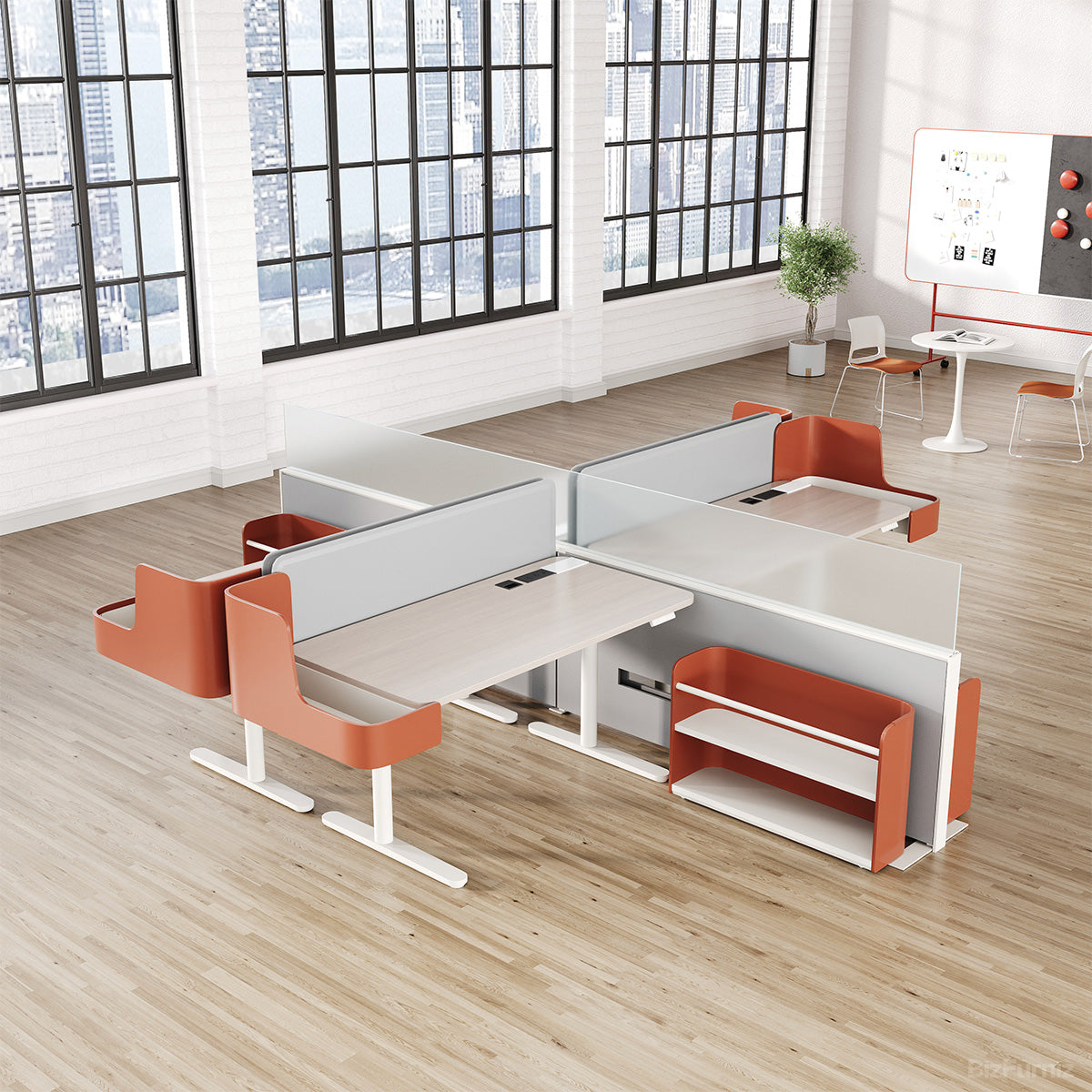 4-Person Modular Sit-Stand Workstation with Storage Screens Highlights photo 4