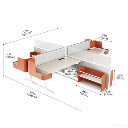 4-Person Modular Sit-Stand Workstation with Storage Screens Highlights photo 5