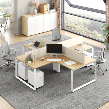 4-Person Workstation With Fabric Privacy Panels and Desk Storage Cabinets photo 1