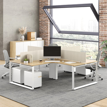 4-Person Workstation With Fabric Privacy Panels and Desk Storage Cabinets photo 2