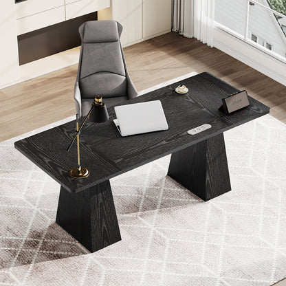 63” Minimalist Wood Office Desk with Power Outlet for Workspaces/Home Offices for modern office workspace
