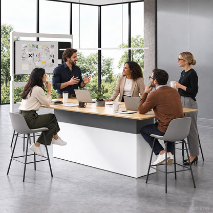 118" L Premium Conference Table with Height-adjustable Base, Sliding Cable Box for 10–12 People