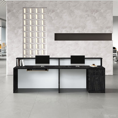 Wooden Reception Desk with Backlit Panel, Cabinet and Cable Management product view 10