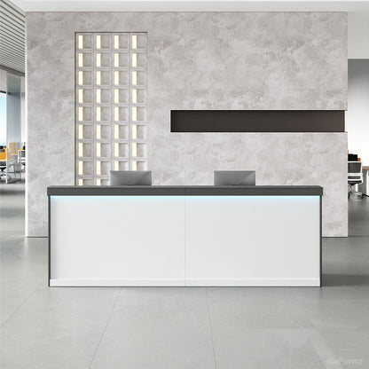 Wooden Reception Desk with Backlit Panel, Cabinet and Cable Management product view 13