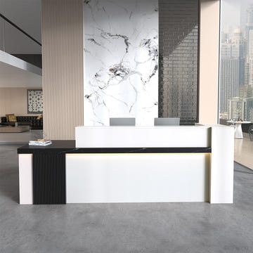 71" Modern Reception Desk with Counter, Open Shelving and Lockable Drawer for modern office workspace