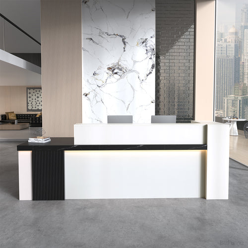 71" Modern Reception Desk with Counter, Open Shelving and Lockable Drawer for modern office workspace