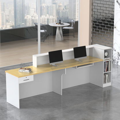 71" Modern Reception Desk with Counter, Open Shelving and Lockable Drawer