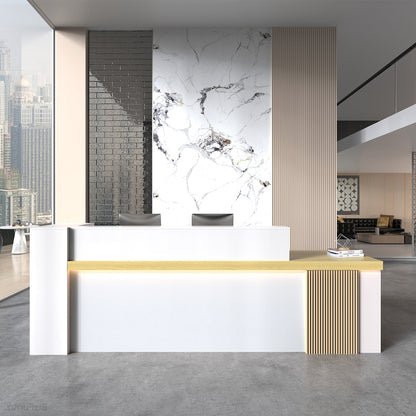 71" Modern Reception Desk with Counter, Open Shelving and Lockable Drawer product view 8