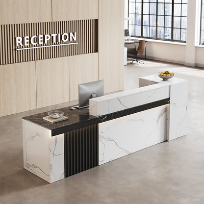 Modern Reception Desk with Counter Cable Management for Offices, Lobbies & Stores