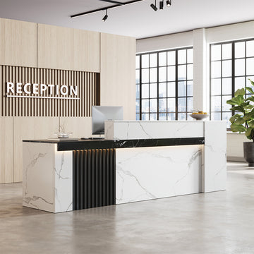 Modern Reception Desk with Counter Cable Management for Offices, Lobbies & Stores