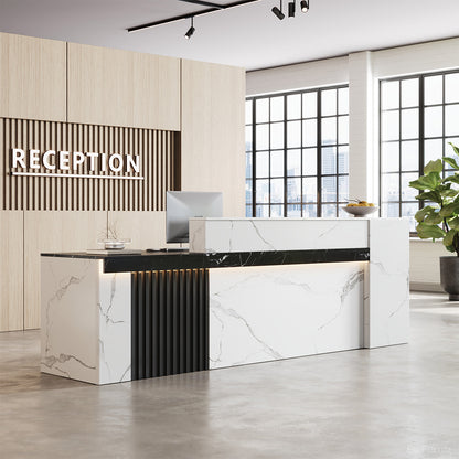 Modern Reception Desk with Counter Cable Management for Offices, Lobbies & Stores