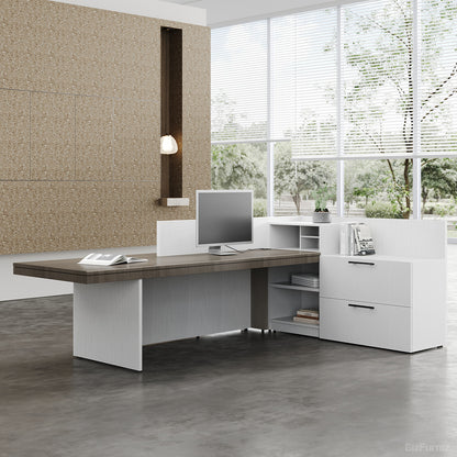 Modern L-Shaped Executive Reception Desk with Integrated Storage Cabinets for Lobby, Salon, and Corporate Photo 4