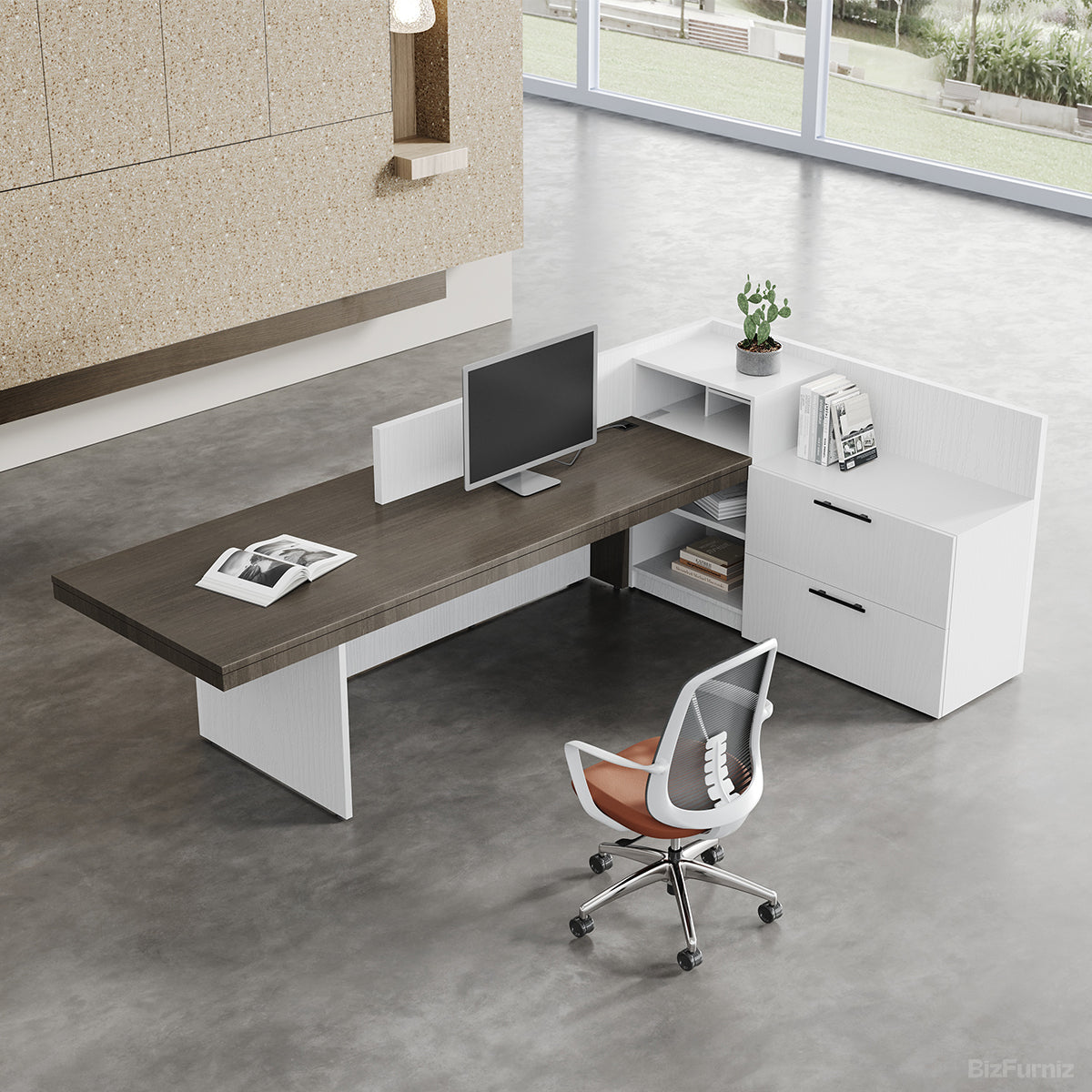 Modern L-Shaped Executive Reception Desk with Integrated Storage Cabinets for Lobby, Salon, and Corporate Photo 3