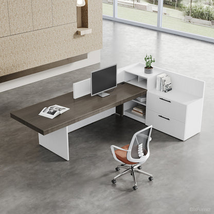 Modern L-Shaped Executive Reception Desk with Integrated Storage Cabinets for Lobby, Salon, and Corporate Photo 3