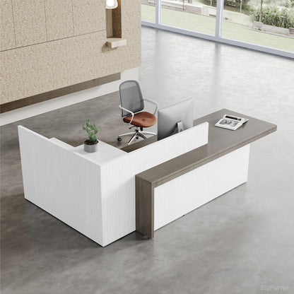 Modern L-Shaped Executive Reception Desk with Integrated Storage Cabinets for Lobby, Salon, and Corporate Photo 2