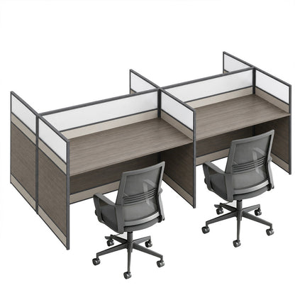 Modern Office Workstation Desk with Frosted Privacy Panel & USB Ports