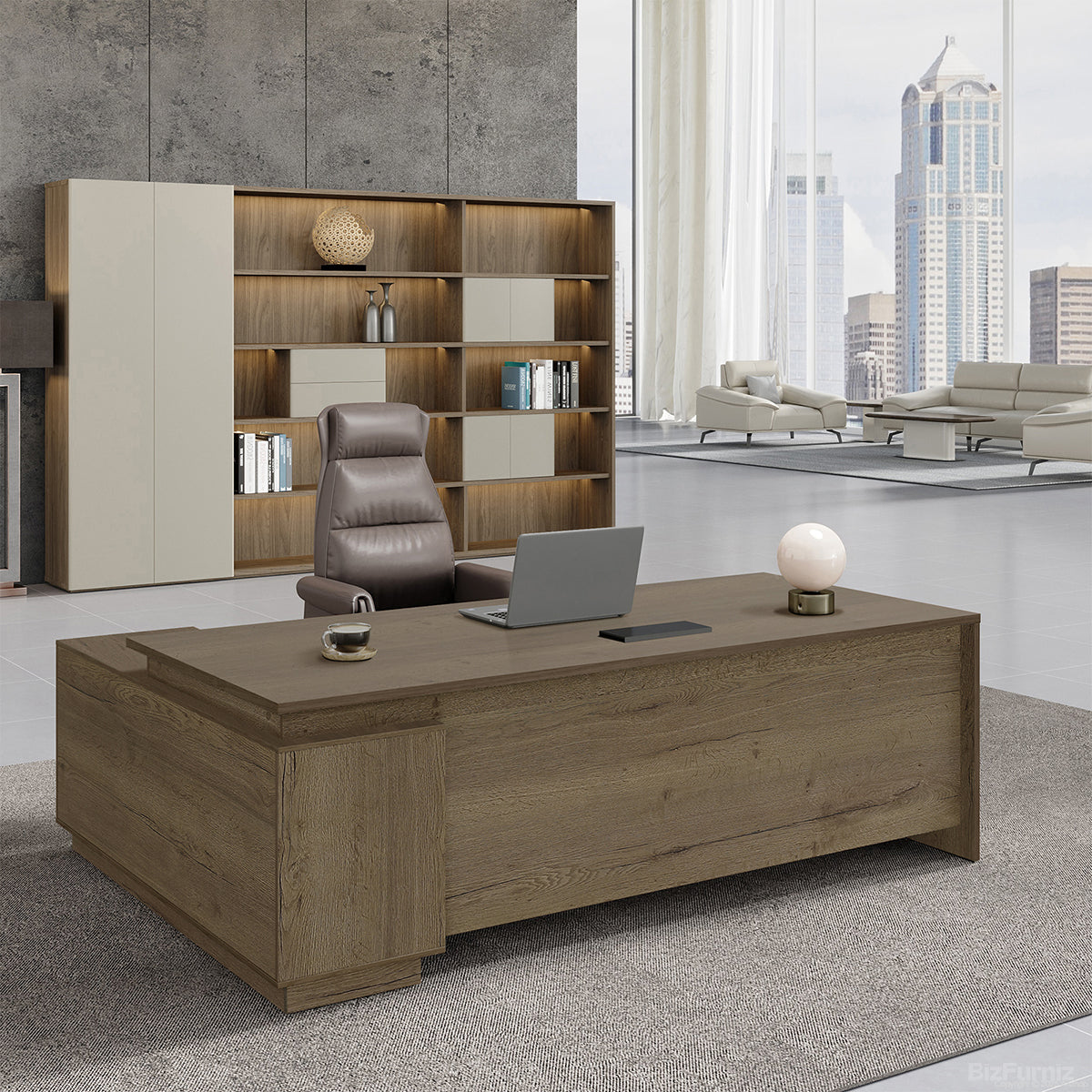 63" L-shaped Executive Desk with Built-in Power Outlet and Reversible Side Cabinet product view 7