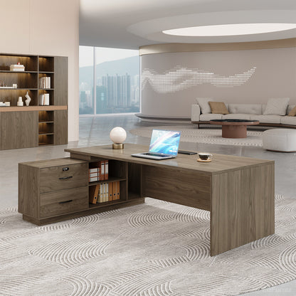 63" L-shaped Executive Desk with Built-in Power Outlet and Reversible Side Cabinet product view 3