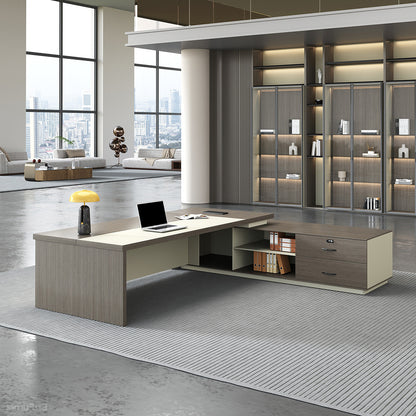 L-shaped Executive Desk with Power Hub, Side Cabinet and Lockable Drawer product view 5