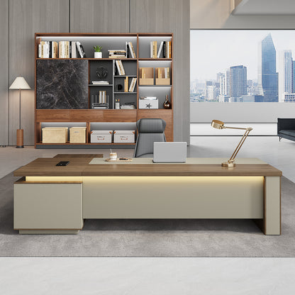 L-shaped Executive Desk with Built-in Outlets & Reversible Return (61"-94"L)