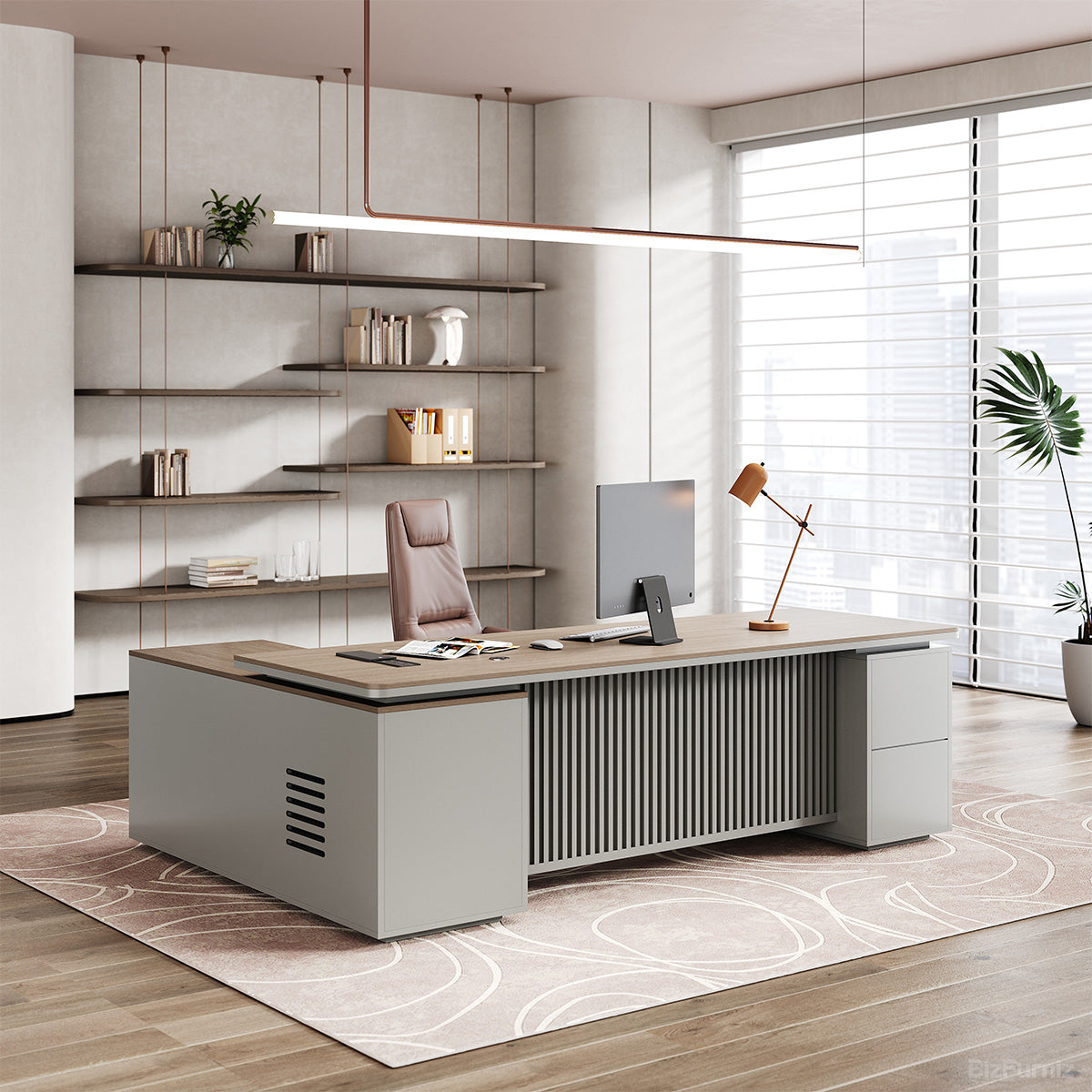 79" Executive Desk with Integrated Side Cabinet and Power Hub for modern office workspace
