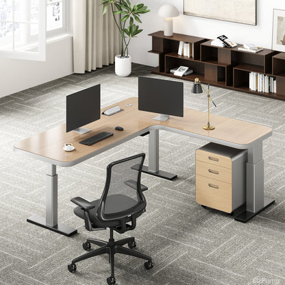 78" L-shaped Sit-Stand Office Desk with Built-in Power Hub and Under-desk Cabinet product view 3
