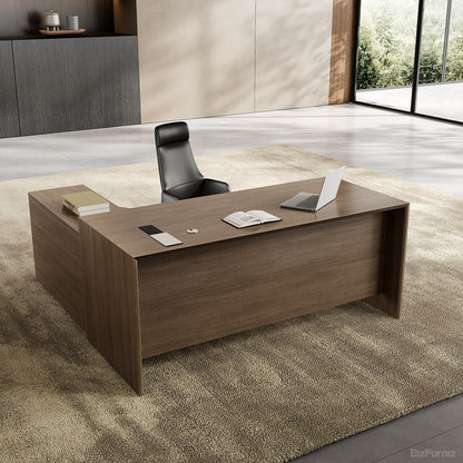 Architect Series Modern L-Shaped Executive Desk with Integrated Storage Pedestal and Built-in Smart Power Hub
