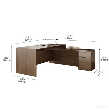 Architect Series Modern L-Shaped Executive Desk with Integrated Storage Pedestal and Built-in Smart Power Hub