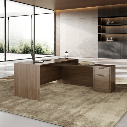 Architect Series Modern L-Shaped Executive Desk with Integrated Storage Pedestal and Built-in Smart Power Hub