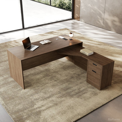 Architect Series Modern L-Shaped Executive Desk with Integrated Storage Pedestal and Built-in Smart Power Hub