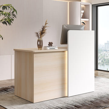 47" Small Reception Desk with LED Lights and Privacy Panel for Compact Space for modern office workspace