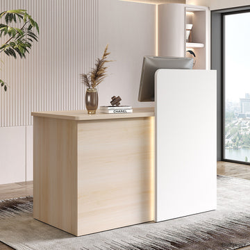 47" Small Reception Desk with LED Lights and Privacy Panel for Compact Space for modern office workspace