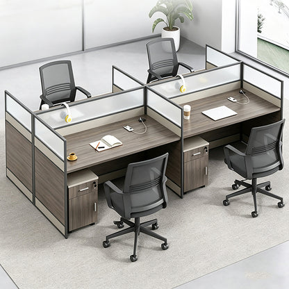 Modern Office Workstation Desk with Frosted Privacy Panel & USB Ports