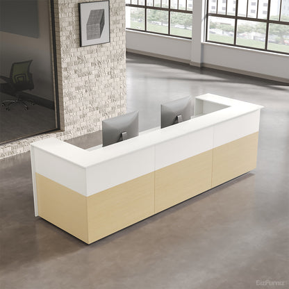 126" L Modern Reception Desk with Power Hub & Hidden Side Storage for Lobbies and Executive Reception Areas